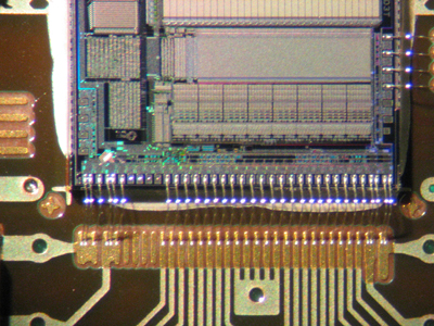 Close up of wire bonds on an ASIC