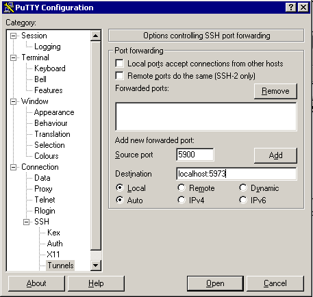 VNC forwarding, step 1